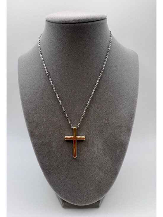 Trifari Jewelry - Vintage Trifari Cross Necklace Gold Silver Tone 15in Chain Classic Pendant